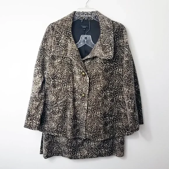 Talbots Skirts Talbots Womens Leopard Print Faux Fur Button